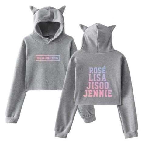 Blackpink Cropped Hoodie – Grey- mod1