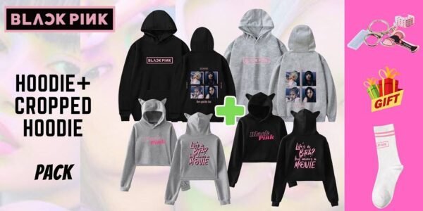 Blackpink Pack: Hoodie + Cropped Hoodie + FREE Socks & Keychain